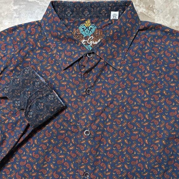 Robert Graham Shirt Mens Large Classic Fit Paisley Long Sleeve Flip Cuff - Picture 1 of 14